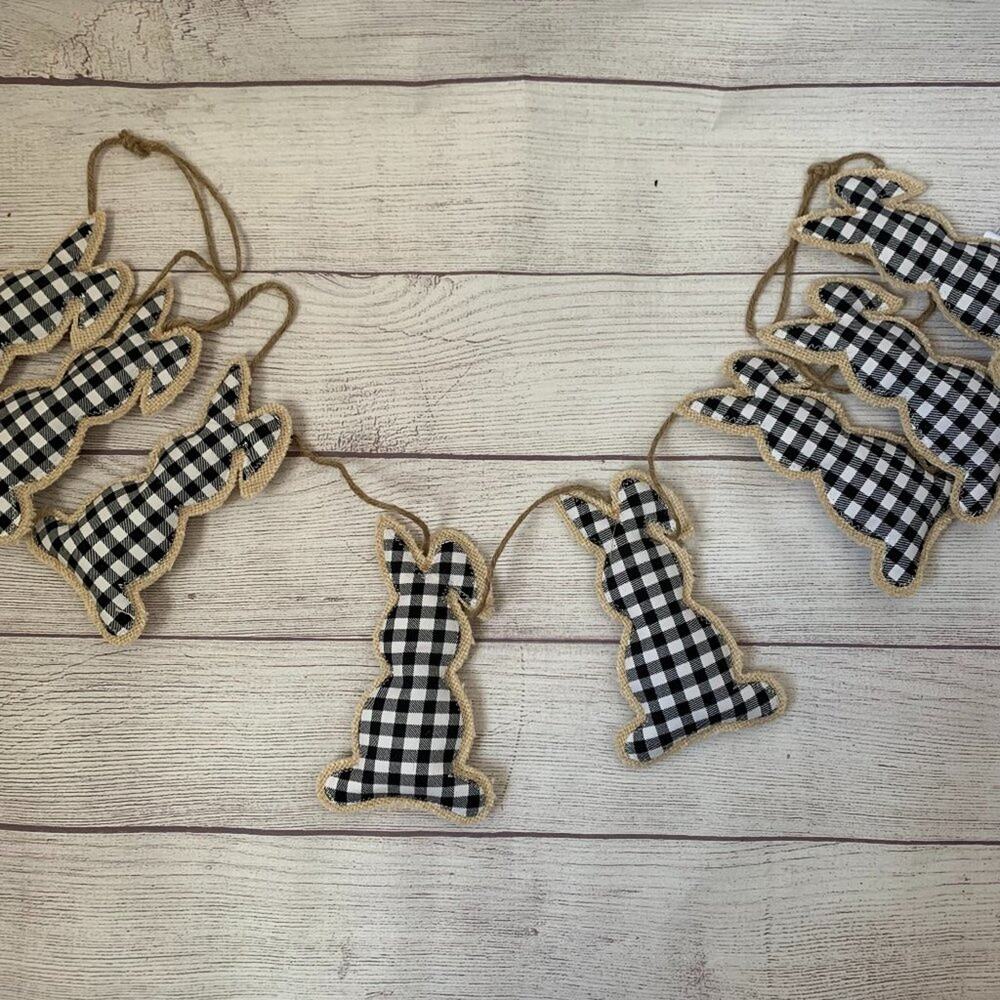 Rabbit Hill Farm Buffalo Plaid and Burlap Bunny Rabbit Garland Easter 6ft